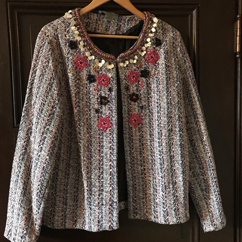 Anthropologie Summer of Love Classy cotton woven & beaded jacket.